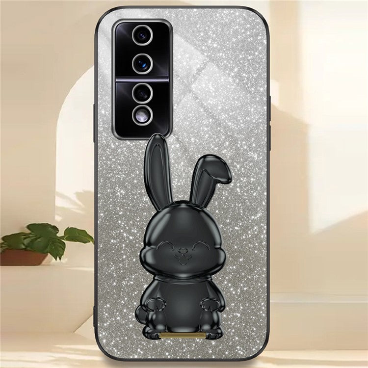 For Honor 80 GT 5G Case Cartoon Rabbit Pull-out Kickstand Drop-proof PC+TPU Phone Cover - Black