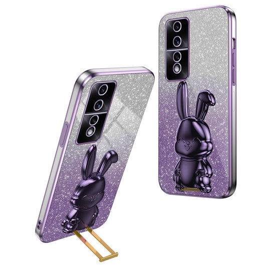 For Honor 80 GT 5G Case Cartoon Rabbit Pull-out Kickstand Drop-proof PC+TPU Phone Cover - Purple