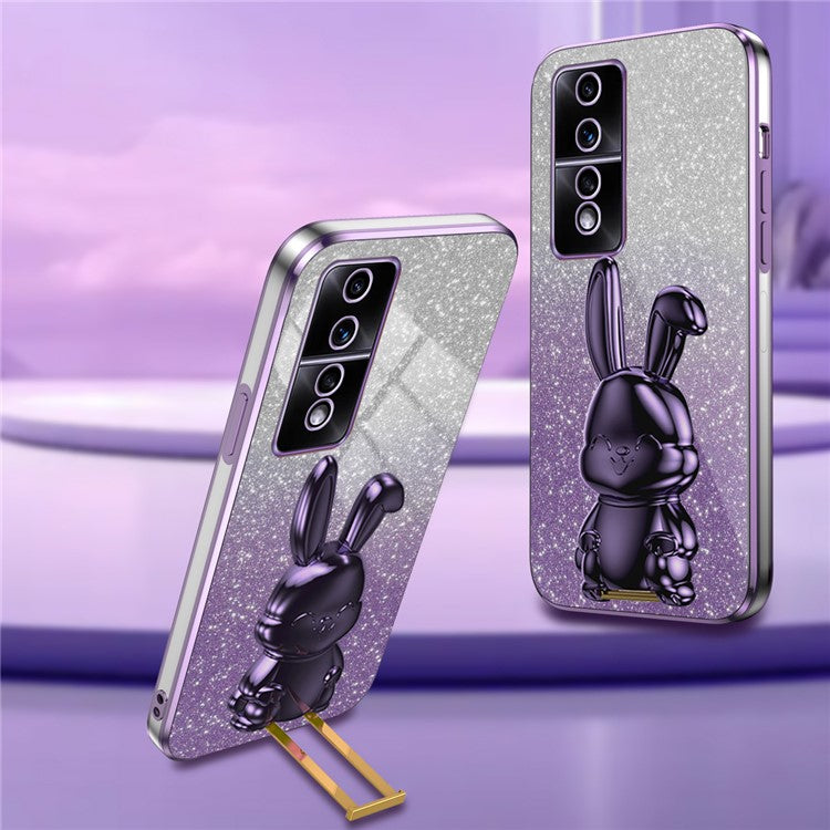 For Honor 80 GT 5G Case Cartoon Rabbit Pull-out Kickstand Drop-proof PC+TPU Phone Cover - Purple