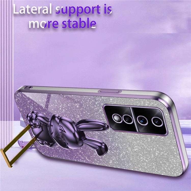 For Honor 80 GT 5G Case Cartoon Rabbit Pull-out Kickstand Drop-proof PC+TPU Phone Cover - Purple