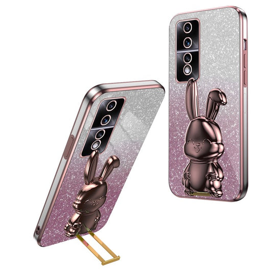 For Honor 80 GT 5G Case Cartoon Rabbit Pull-out Kickstand Drop-proof PC+TPU Phone Cover - Pink