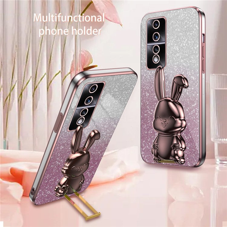 For Honor 80 GT 5G Case Cartoon Rabbit Pull-out Kickstand Drop-proof PC+TPU Phone Cover - Pink