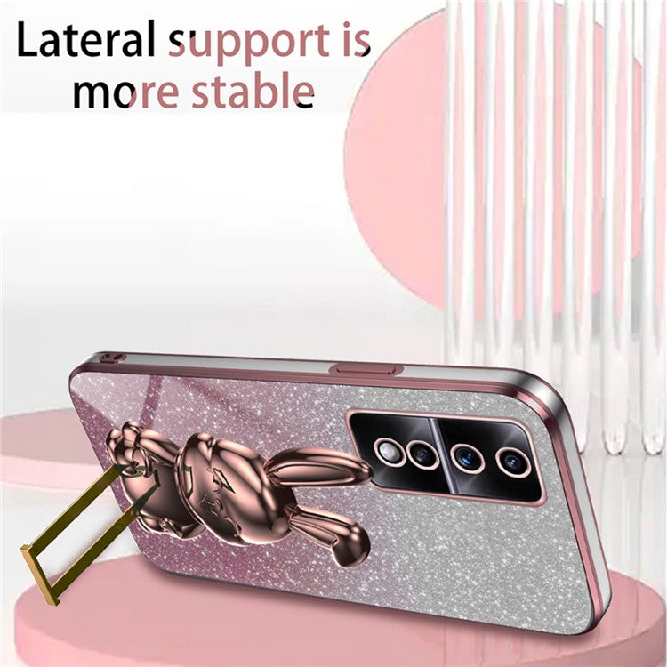 For Honor 80 GT 5G Case Cartoon Rabbit Pull-out Kickstand Drop-proof PC+TPU Phone Cover - Pink