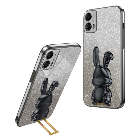 Back Cover for Motorola Moto G53 5G , PC+TPU Phone Case with Support Kickstand - Black