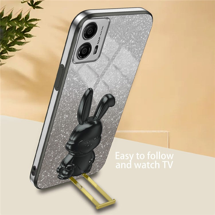 Back Cover for Motorola Moto G53 5G , PC+TPU Phone Case with Support Kickstand - Black