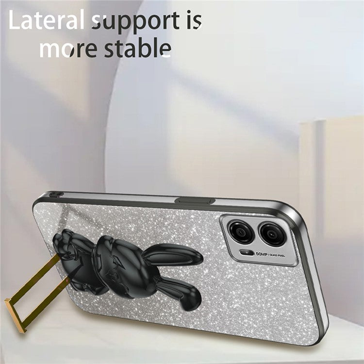 Back Cover for Motorola Moto G53 5G , PC+TPU Phone Case with Support Kickstand - Black