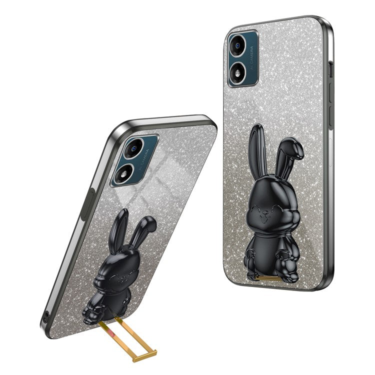 Back Cover for Motorola Moto E13 4G , Drop Resistant PC+TPU Phone Case with Kickstand - Black