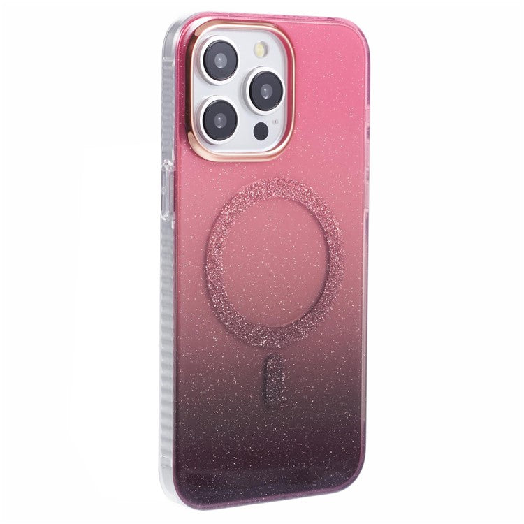 For iPhone 14 Pro Max Slim Case Compatible with MagSafe Glitter Gradient TPU+Acrylic Phone Cover - Red
