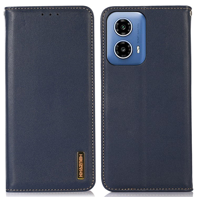 KHAZNEH For Motorola Moto G45 5G / G34 5G Case Genuine Cow Leather Phone Cover Wallet - Blue