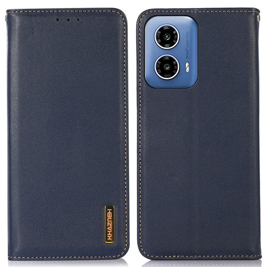 KHAZNEH For Motorola Moto G45 5G / G34 5G Case Genuine Cow Leather Phone Cover Wallet - Blue