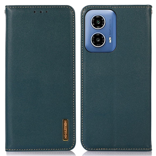 KHAZNEH For Motorola Moto G45 5G / G34 5G Case Genuine Cow Leather Phone Cover Wallet - Green