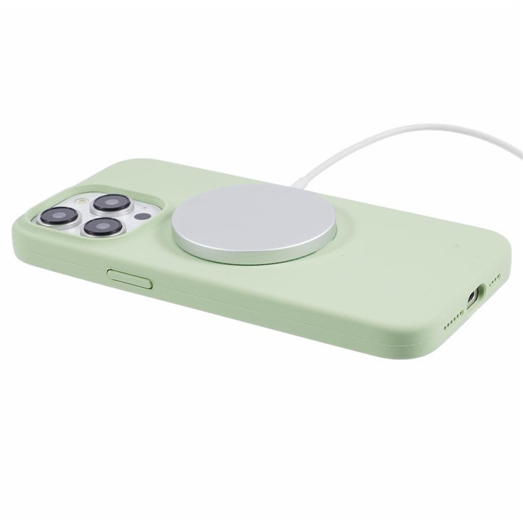 BJT Series For iPhone 14 Pro Max Case TPU+Silicone Fabric Lining Protective Shell Compatible with MagSafe - Matcha Green