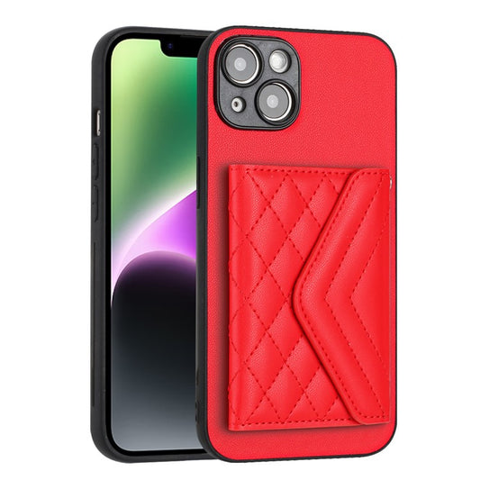 YB Leather Coating Series-8 For iPhone 14 Plus Case RFID Blocking Leather+TPU Card Slots Phone Cover - Red