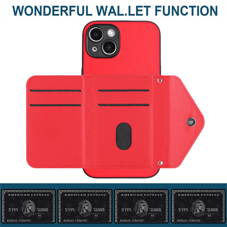 YB Leather Coating Series-8 For iPhone 14 Plus Case RFID Blocking Leather+TPU Card Slots Phone Cover - Red
