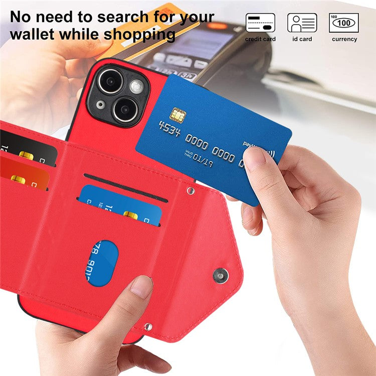 YB Leather Coating Series-8 For iPhone 14 Plus Case RFID Blocking Leather+TPU Card Slots Phone Cover - Red