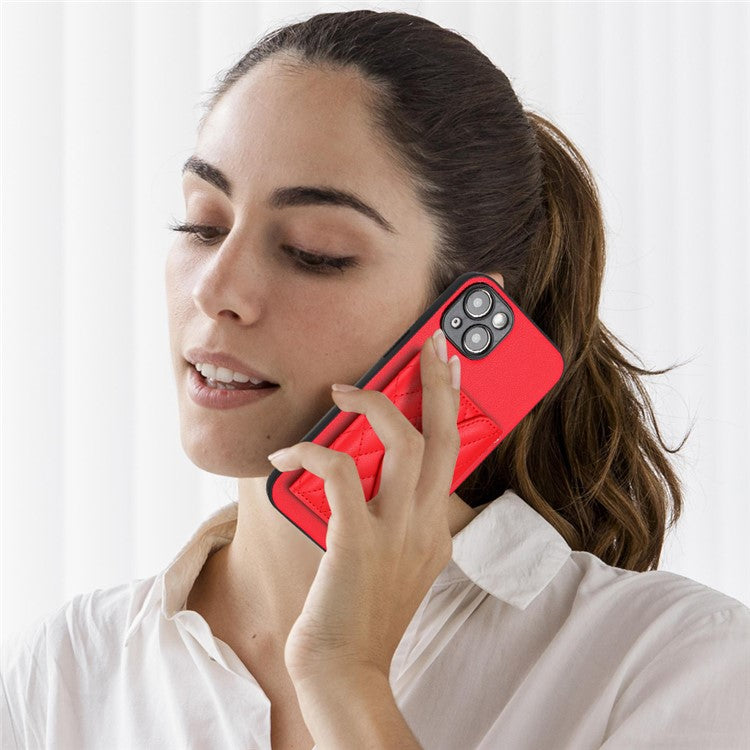 YB Leather Coating Series-8 For iPhone 14 Plus Case RFID Blocking Leather+TPU Card Slots Phone Cover - Red