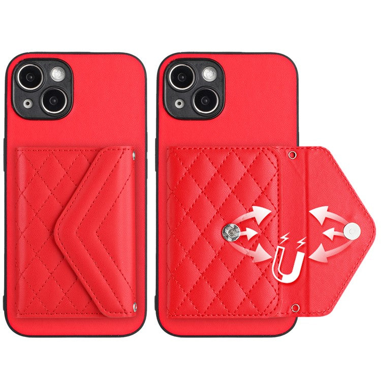YB Leather Coating Series-8 For iPhone 14 Plus Case RFID Blocking Leather+TPU Card Slots Phone Cover - Red