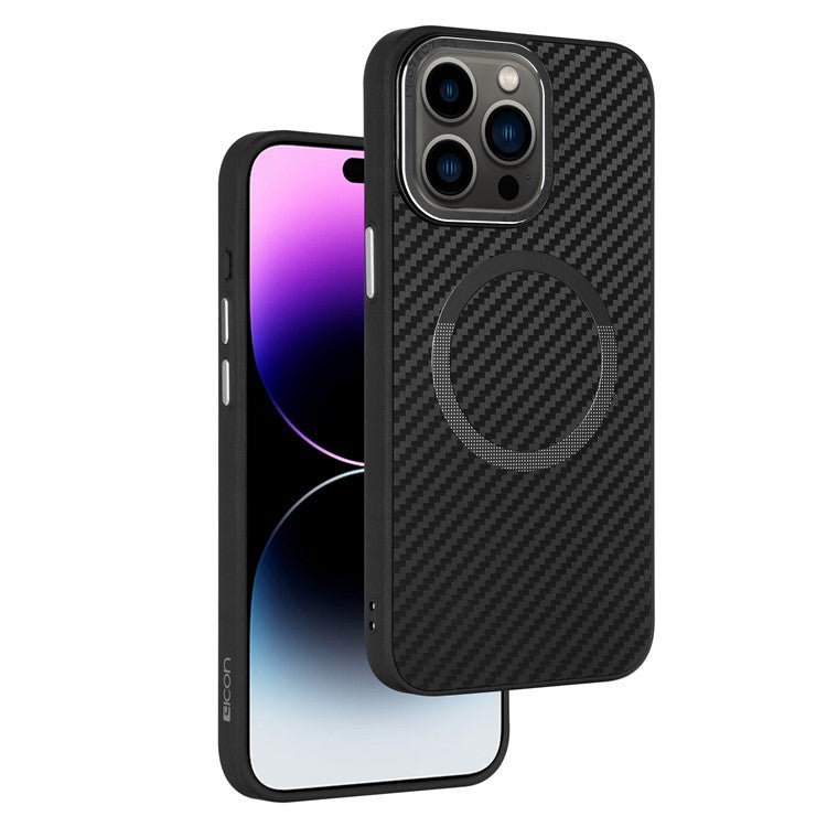 ICON For iPhone 14 Pro Max Slim Case Compatible with MagSafe Carbon Fiber Texture TPU+PC Phone Case - Black