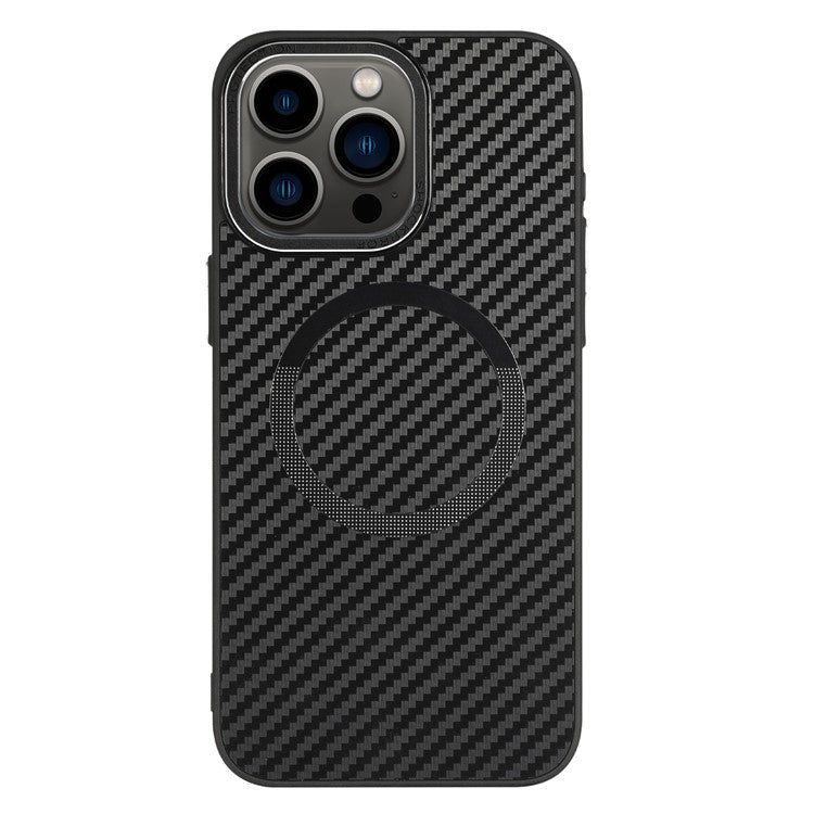 ICON For iPhone 14 Pro Max Slim Case Compatible with MagSafe Carbon Fiber Texture TPU+PC Phone Case - Black