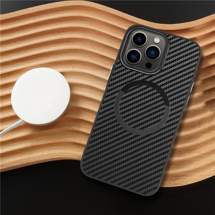 ICON For iPhone 14 Pro Max Slim Case Compatible with MagSafe Carbon Fiber Texture TPU+PC Phone Case - Black