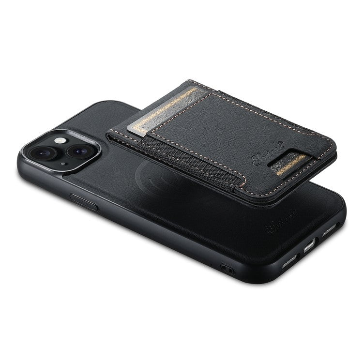 SUTENI H17 For iPhone 14 Case Card Slots Leather Coated TPU Magnetic Phone Cover - Black