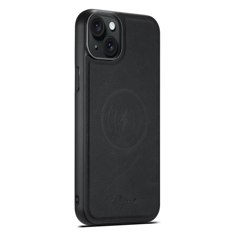 SUTENI H17 For iPhone 14 Case Card Slots Leather Coated TPU Magnetic Phone Cover - Black