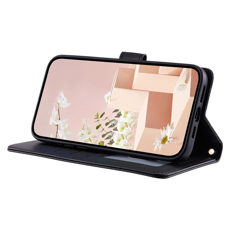 For Huawei P50 4G Case with Shoulder Strap Stand PU Leather Wallet Phone Cover - Black