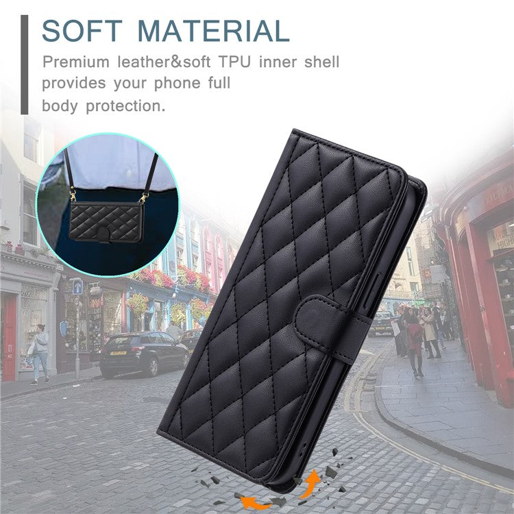 For Huawei P50 4G Case with Shoulder Strap Stand PU Leather Wallet Phone Cover - Black