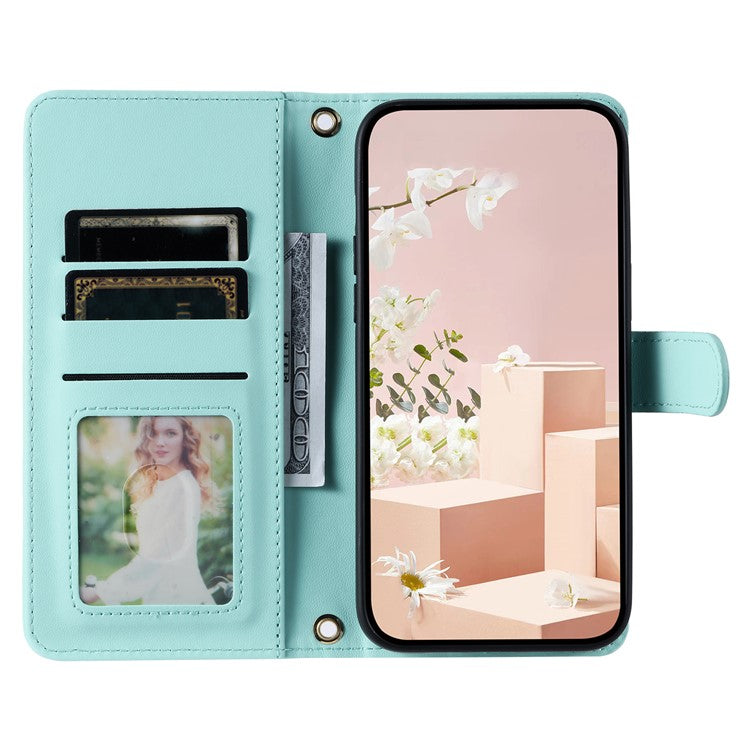 For Huawei P50 4G Case with Shoulder Strap Stand PU Leather Wallet Phone Cover - Mint Green