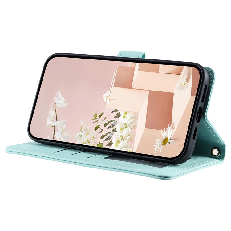 For Huawei P50 4G Case with Shoulder Strap Stand PU Leather Wallet Phone Cover - Mint Green