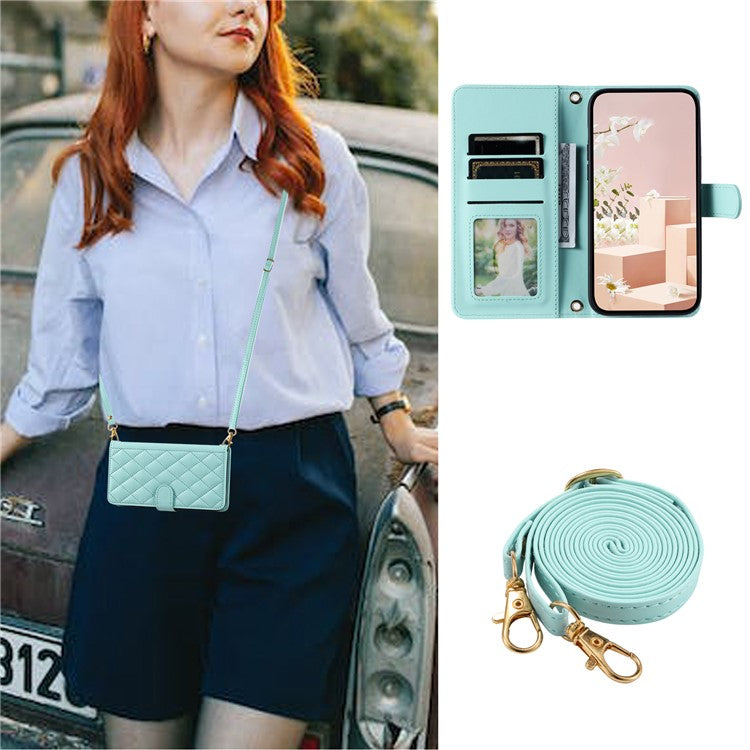 For Huawei P50 4G Case with Shoulder Strap Stand PU Leather Wallet Phone Cover - Mint Green