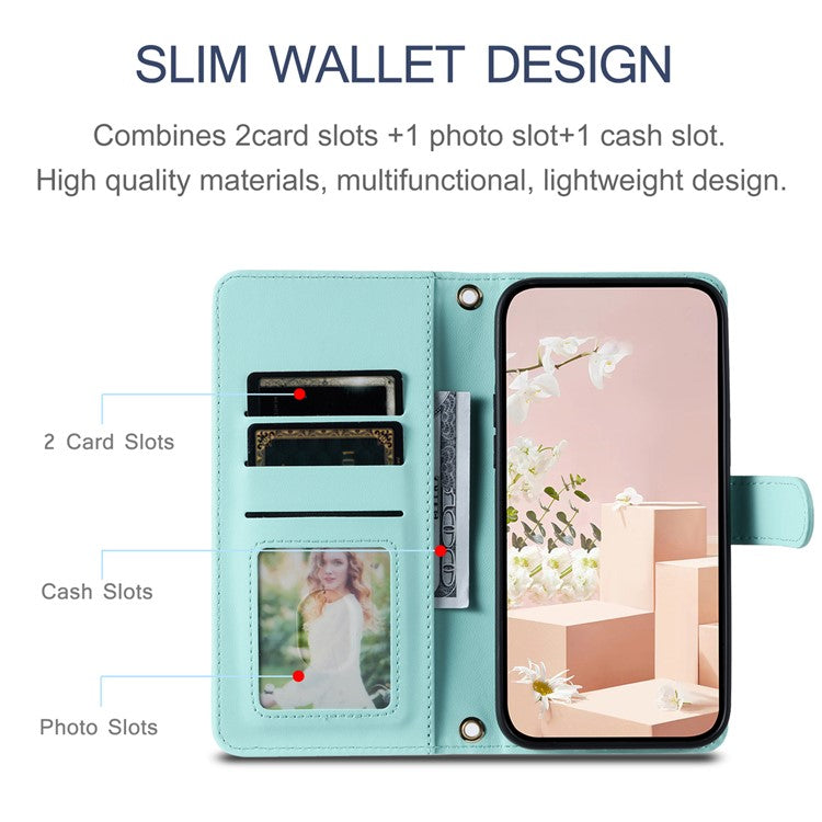 For Huawei P50 4G Case with Shoulder Strap Stand PU Leather Wallet Phone Cover - Mint Green