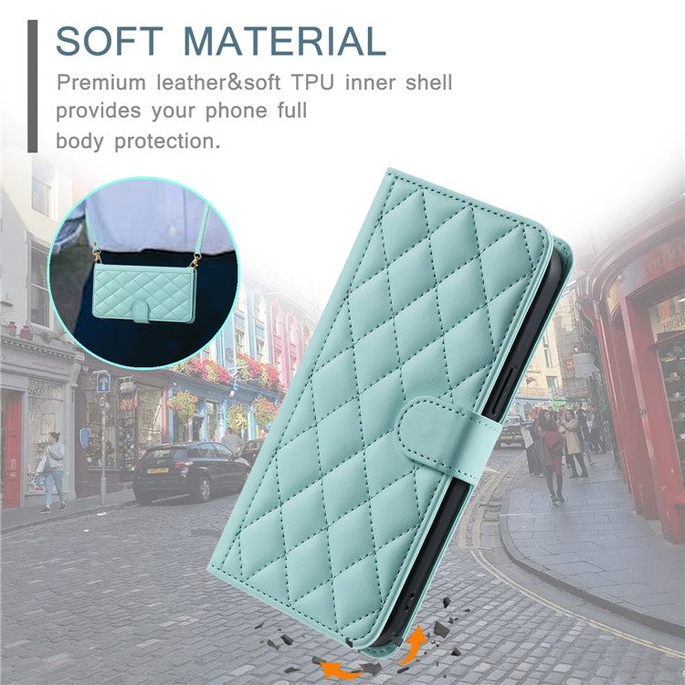 For Huawei P50 4G Case with Shoulder Strap Stand PU Leather Wallet Phone Cover - Mint Green