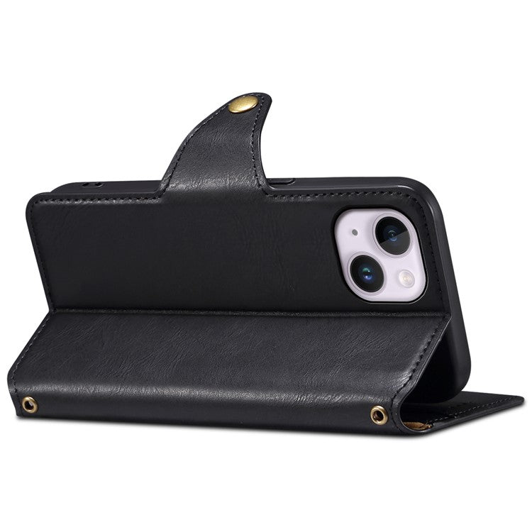 DENIOR For iPhone 14 Plus Shockproof Case Cowhide Texture Stand Mobile Phone Cover - Black