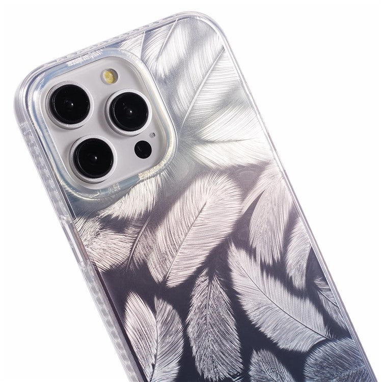 MP Series For iPhone 14 Pro IMD Feathers Case TPU+Acrylic Anti-Drop Phone Cover - Black