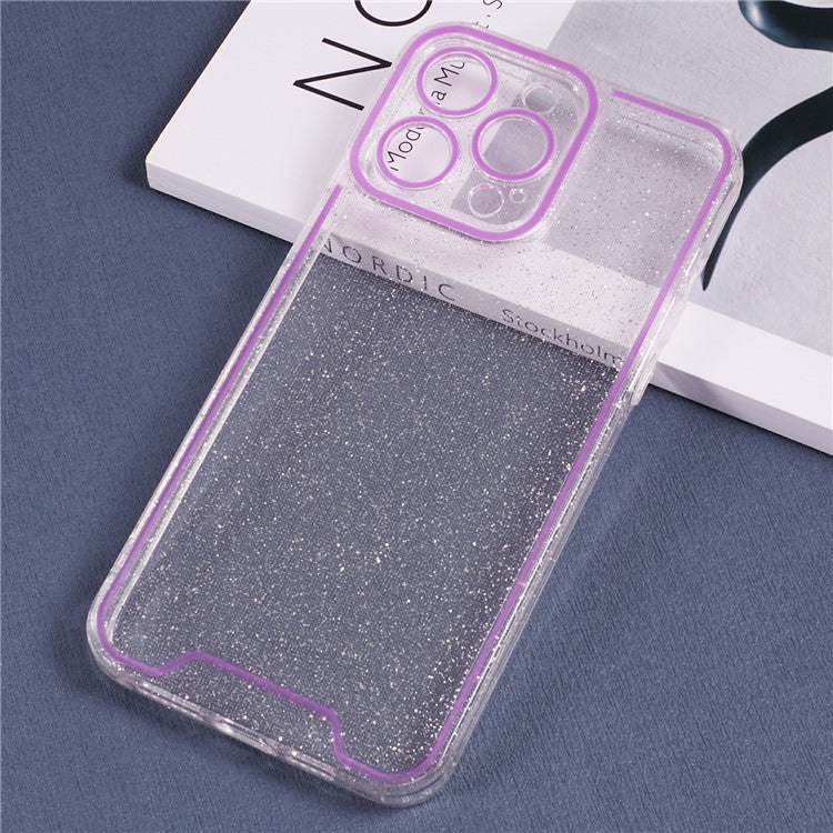 XW Series For iPhone 14 Pro Max Case Glitter Powder Bump Proof TPU Phone Cover with Luminous Design - Purple