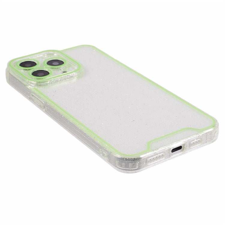 XW Series For iPhone 14 Pro Phone Case Glitter Powder Shockproof TPU Cover with Luminous Design - Green