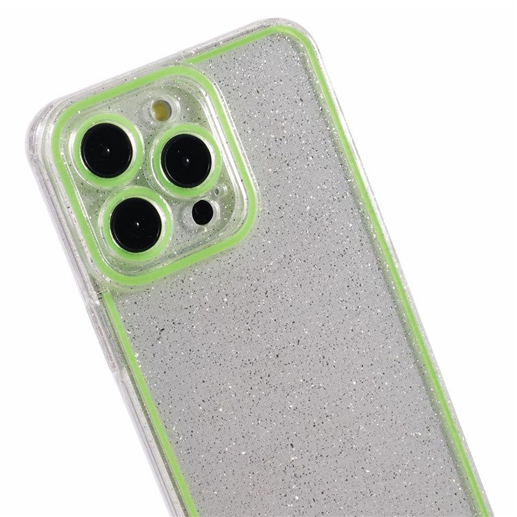 XW Series For iPhone 14 Pro Phone Case Glitter Powder Shockproof TPU Cover with Luminous Design - Green