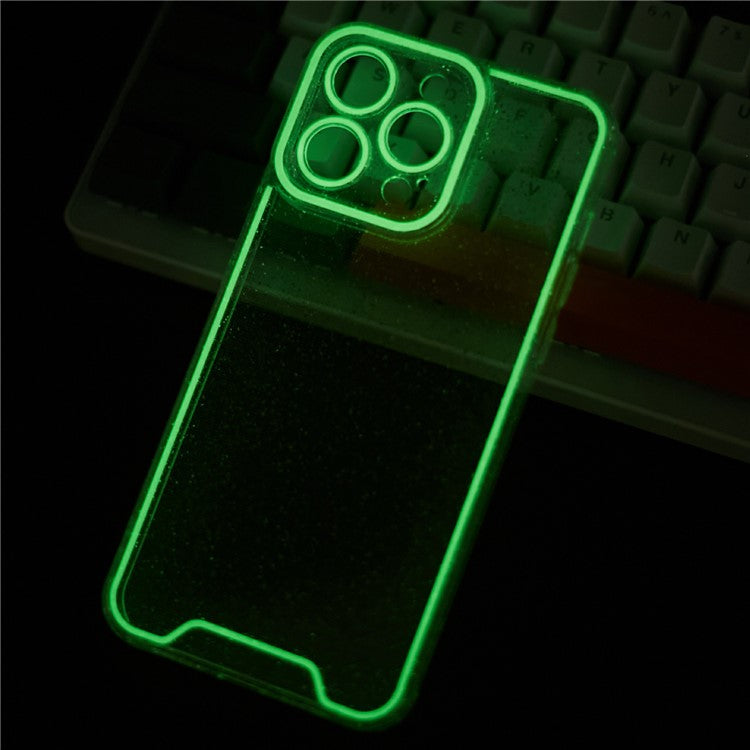 XW Series For iPhone 14 Pro Phone Case Glitter Powder Shockproof TPU Cover with Luminous Design - Green