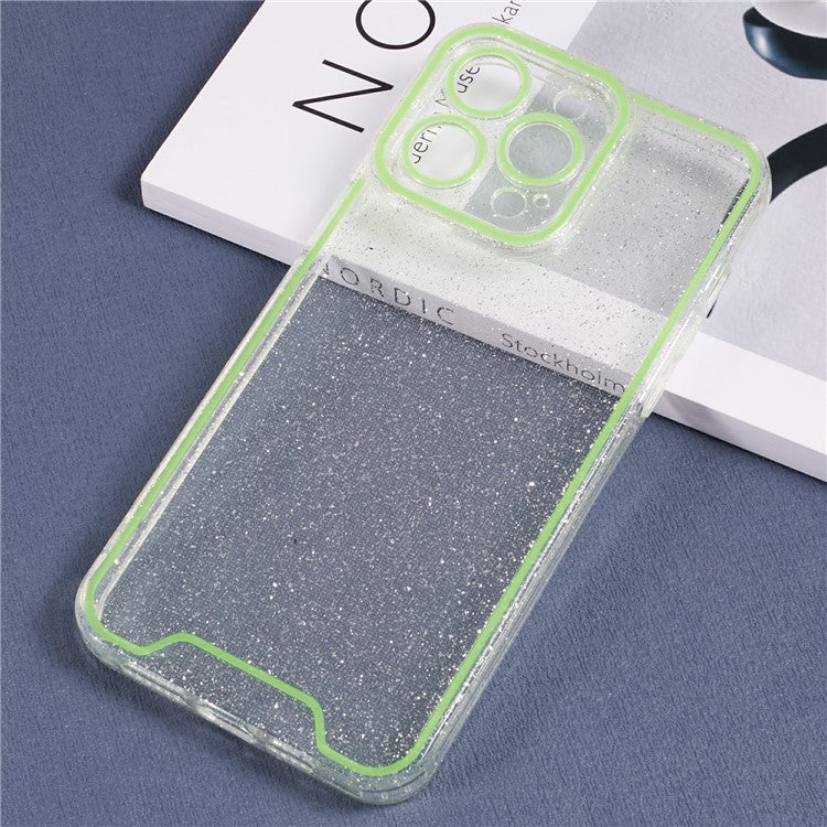 XW Series For iPhone 14 Pro Phone Case Glitter Powder Shockproof TPU Cover with Luminous Design - Green