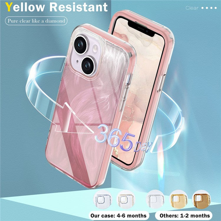 PC+TPU Case for iPhone 14 Shell Gradient Feather Pattern Phone Cover with PET Screen Film - Pink