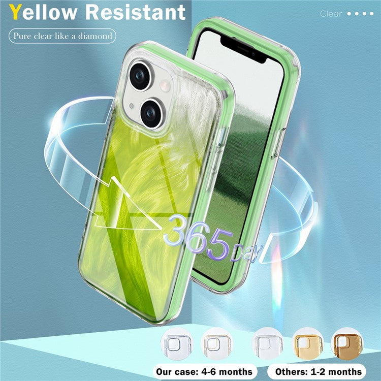 For iPhone 14 Plus Phone Case Gradient Feather Pattern PC+TPU Full Body Protection Cover - Green