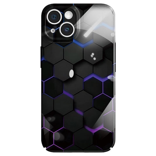 For iPhone 14  PC Case Honeycomb Pattern Drop-resistant Cell Phone Cover - Black