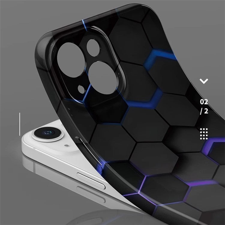 For iPhone 14  PC Case Honeycomb Pattern Drop-resistant Cell Phone Cover - Black