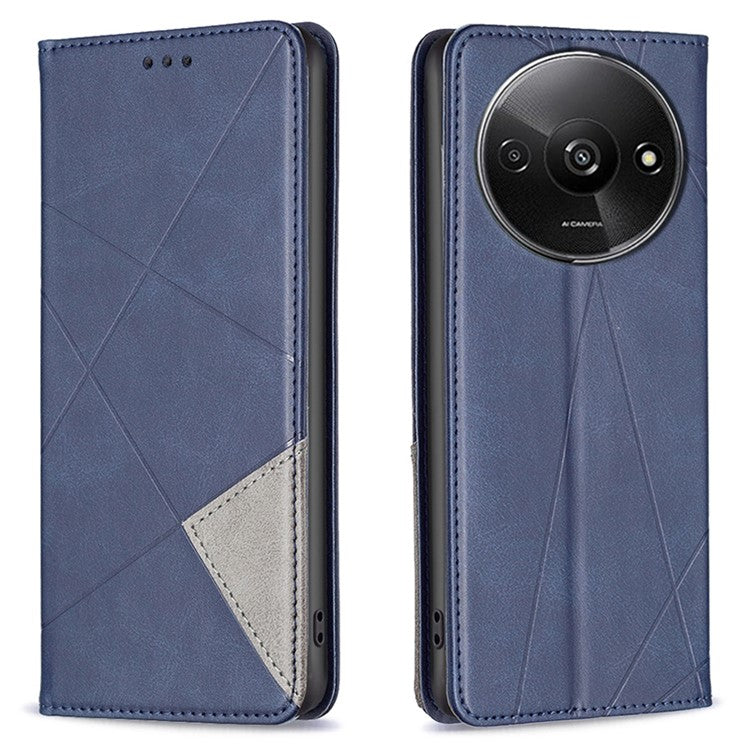 For Xiaomi Redmi A3 4G / Poco C61 4G Case with Card Slots PU Leather Rhombus Phone Cover - Blue