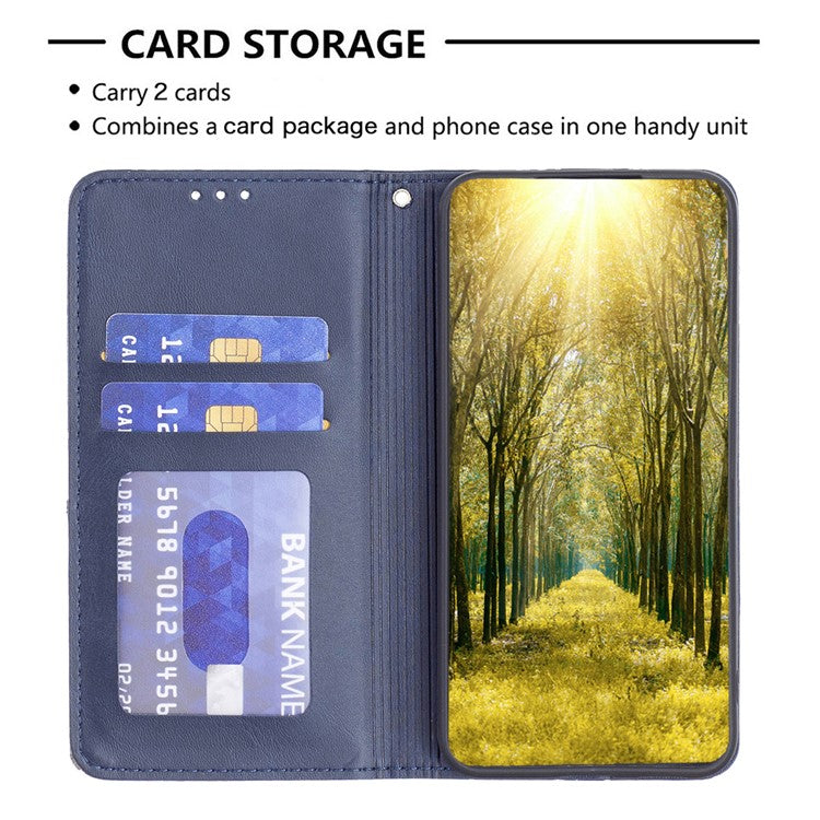 For Xiaomi Redmi A3 4G / Poco C61 4G Case with Card Slots PU Leather Rhombus Phone Cover - Blue