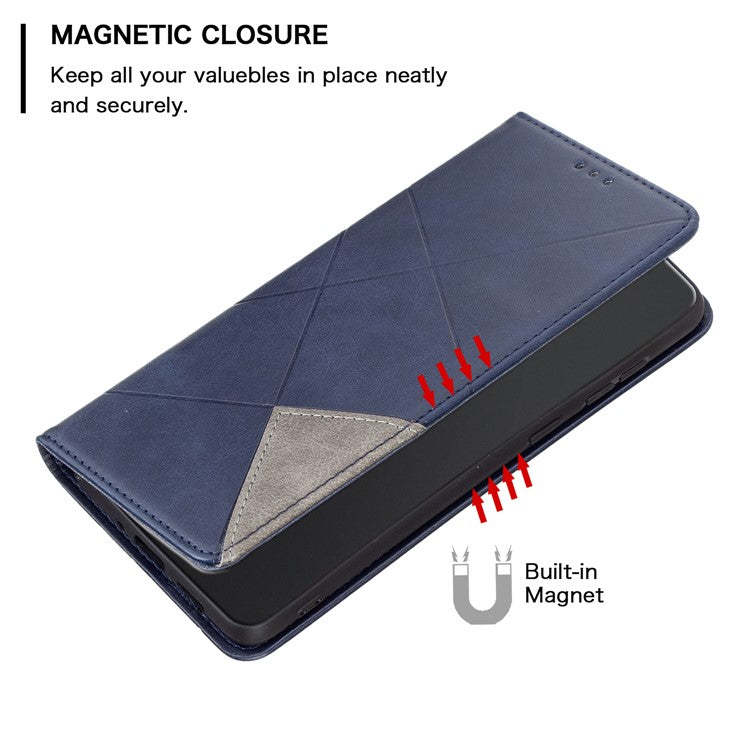 For Xiaomi Redmi A3 4G / Poco C61 4G Case with Card Slots PU Leather Rhombus Phone Cover - Blue