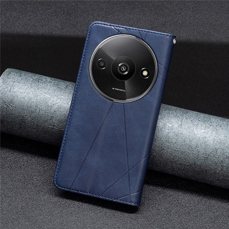 For Xiaomi Redmi A3 4G / Poco C61 4G Case with Card Slots PU Leather Rhombus Phone Cover - Blue