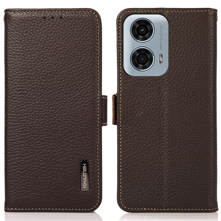 KHAZNEH For Motorola Moto G45 5G / G34 5G Case Litchi Texture RFID Blocking Anti-Drop Phone Cover - Brown