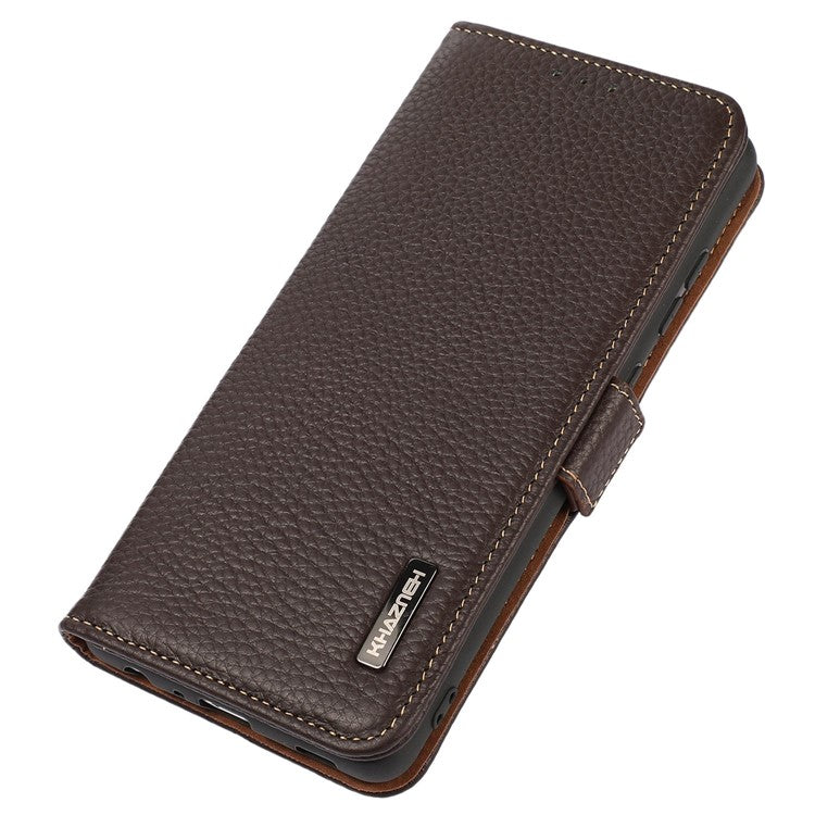 KHAZNEH For Motorola Moto G45 5G / G34 5G Case Litchi Texture RFID Blocking Anti-Drop Phone Cover - Brown